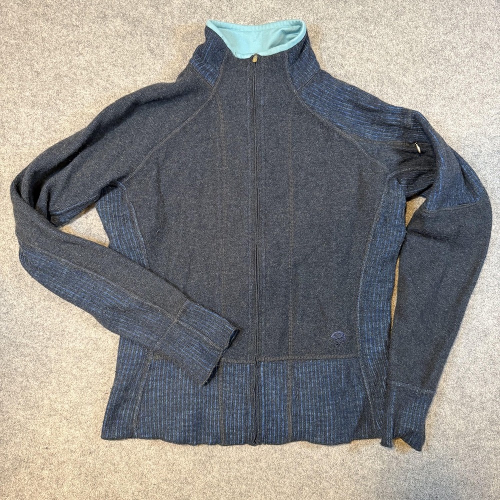 Mountain Hardwear Sweater Womens Medium Gray Full Zip Mock Neck Knit Jacket - Picture 2 of 8